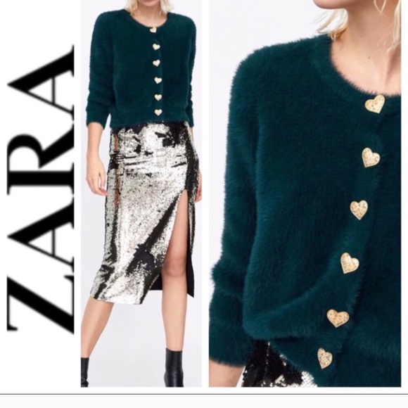 Zara Sweaters - Zara Fuzzy sweater with heart buttons